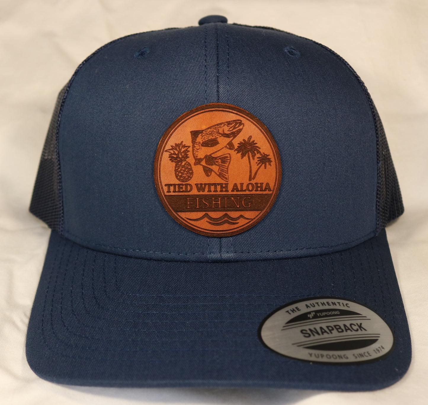 Tied with Aloha Custom Leather Patch Trucker Hats