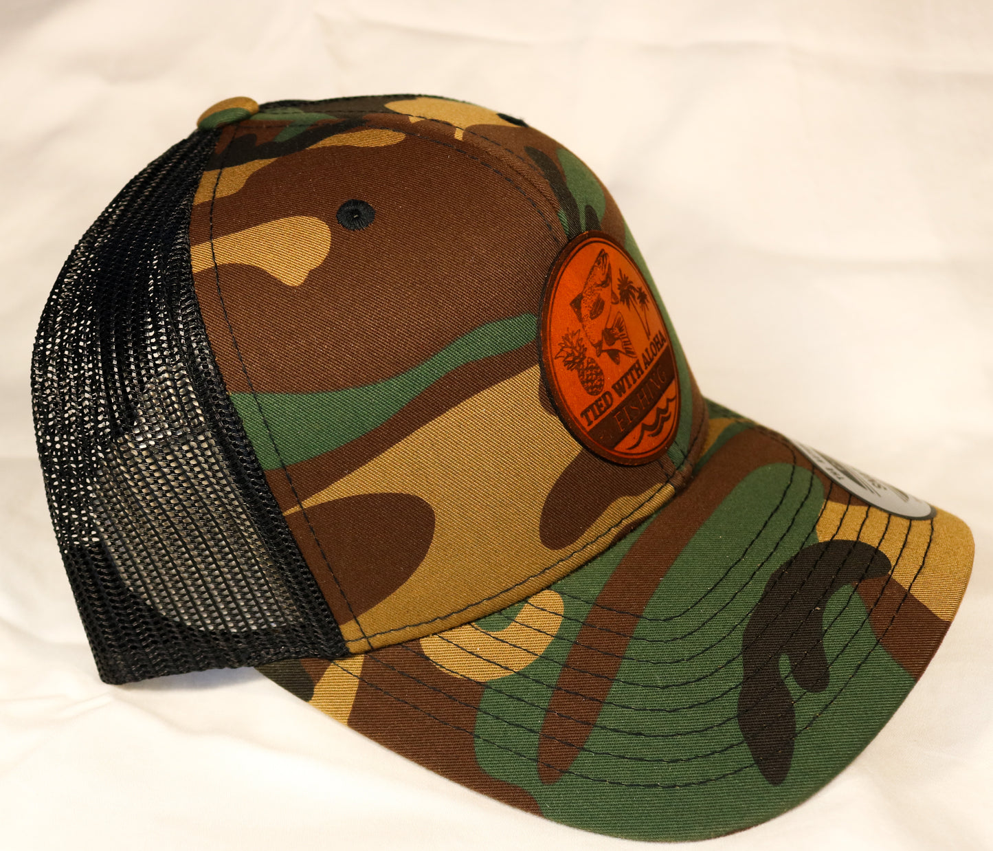 Tied with Aloha Custom Leather Patch Trucker Hats