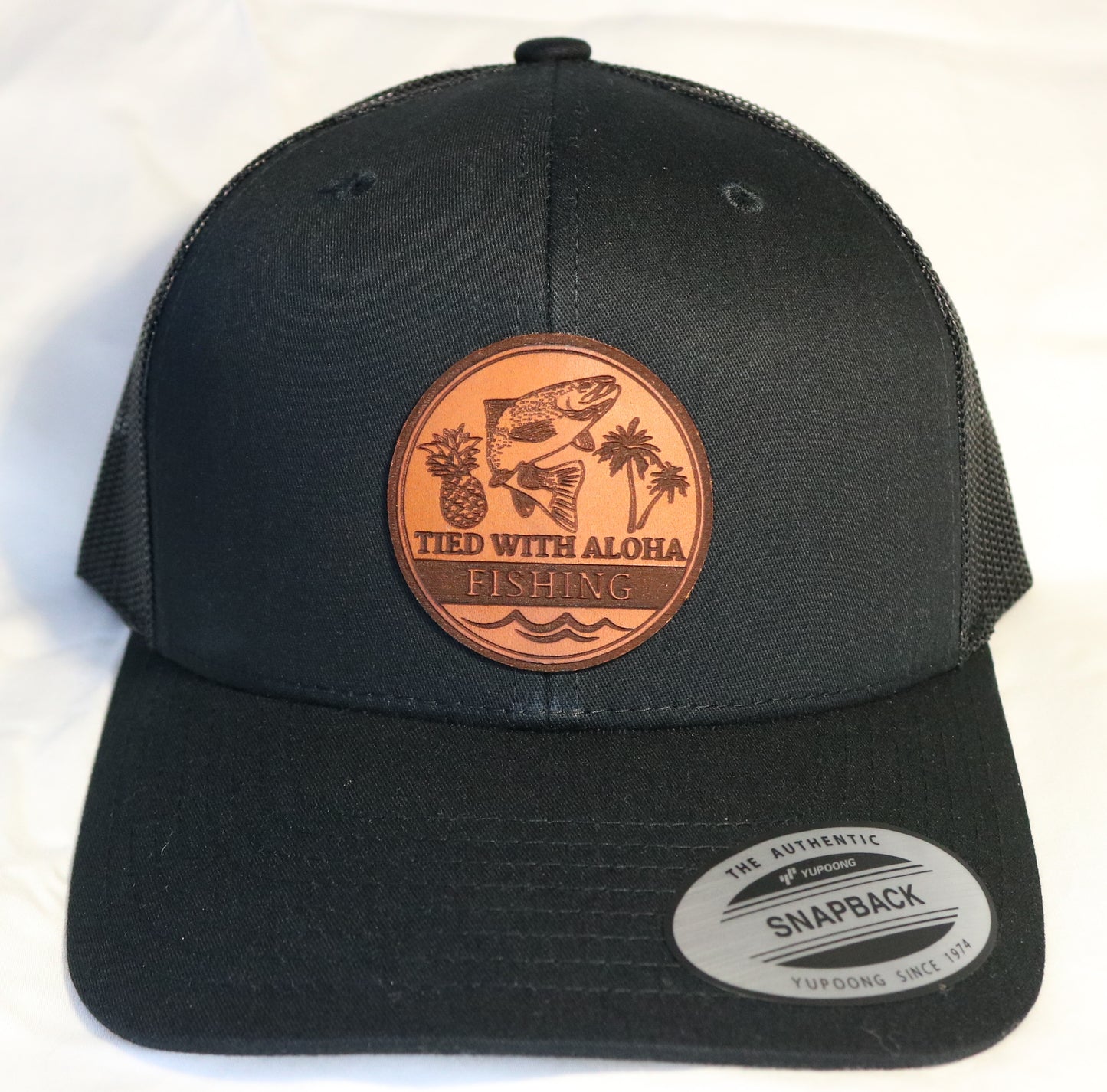 Tied with Aloha Custom Leather Patch Trucker Hats