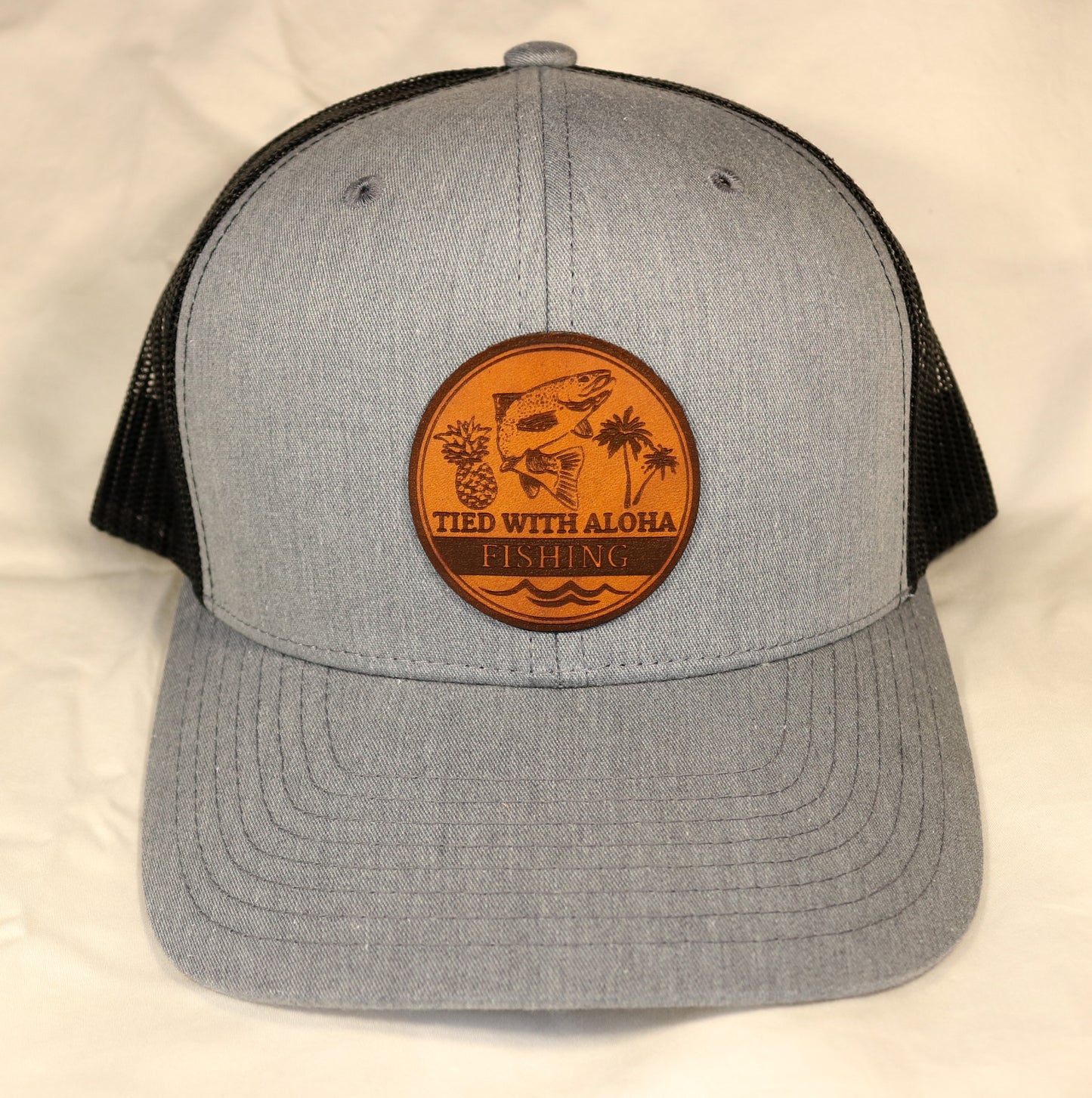 Tied with Aloha Custom Leather Patch Trucker Hats